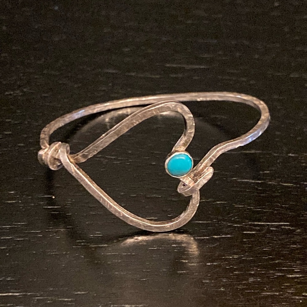 Handmade Sterling Silver Heart Bracelet w/Turquoise Bead Child or Small Adult